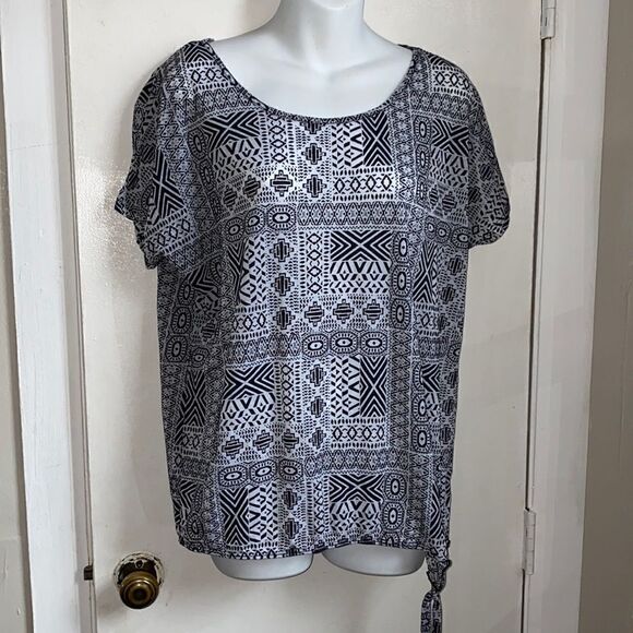 PRANA Black and White Burnout Tie Tee-M - Picture 1 of 5